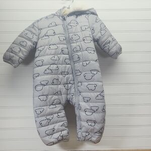 Mighty Goods Gray Cloud Print Baby Snowsuit Size 6 Months Fleece Sherpa Lined